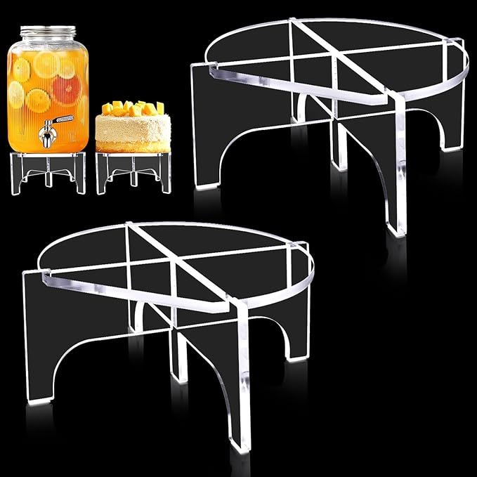 2Pcs Glass Drink Dispenser Stand, Acrylic Stands,Fit Max 8.7 Inch Diameter of Beverage Dispenser Holder, Water Dispenser Stand for Parties and Events, Plant Stands, Cake Stand
