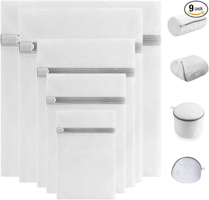Mesh Laundry Bags - 9pcs Premium Zippered Fine Mesh Laundry Bags Set, Delicate & Lingerie Washing Organizer