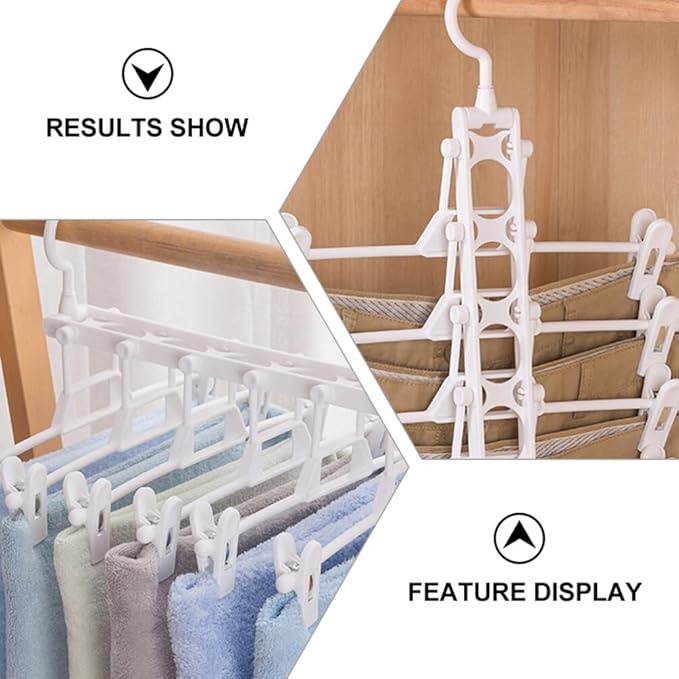 DOITOOL 1Pc Multilayers Pants Hanger Multi-Function Folding Clothes Rack for Skirts and Trousers Clip Design Ergonomic and Fall-Resistant for Wardrobe Organization