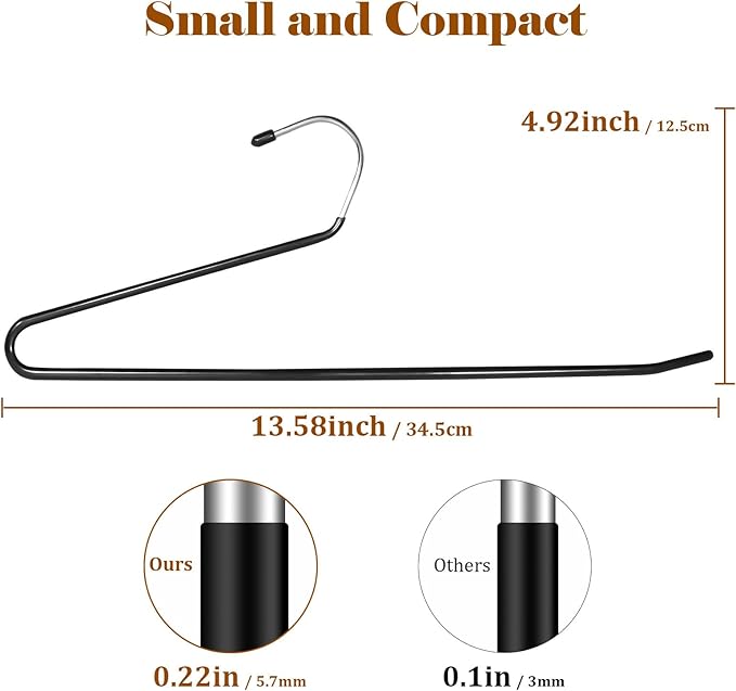 Open Ended Pants Hangers,30-Pack Clothes Hangers Space Saving, Non-Slip Black Metal Hangers, Space Saving Design for Jeans,Slacks,Scarf (Black)