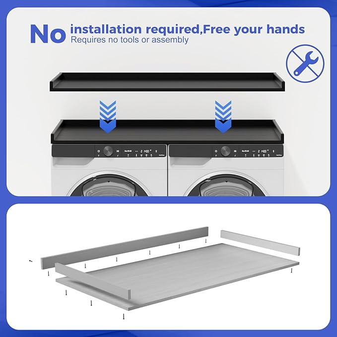 Babenest No-Installation HDPE Washer Dryer Countertop, Over Washer and Dryer Counter Topper Sturdy Cover for Laundry Room Storage and Organization(Black)