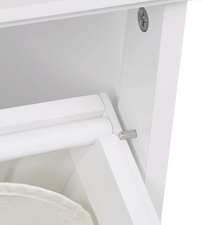 RiverRidge Ellsworth Laundry Cabinet with Tilt-Out Door, Removable Cloth Bag, Shutter Design & Polished Silver Knob Laundry Room Storage Cabinet.
