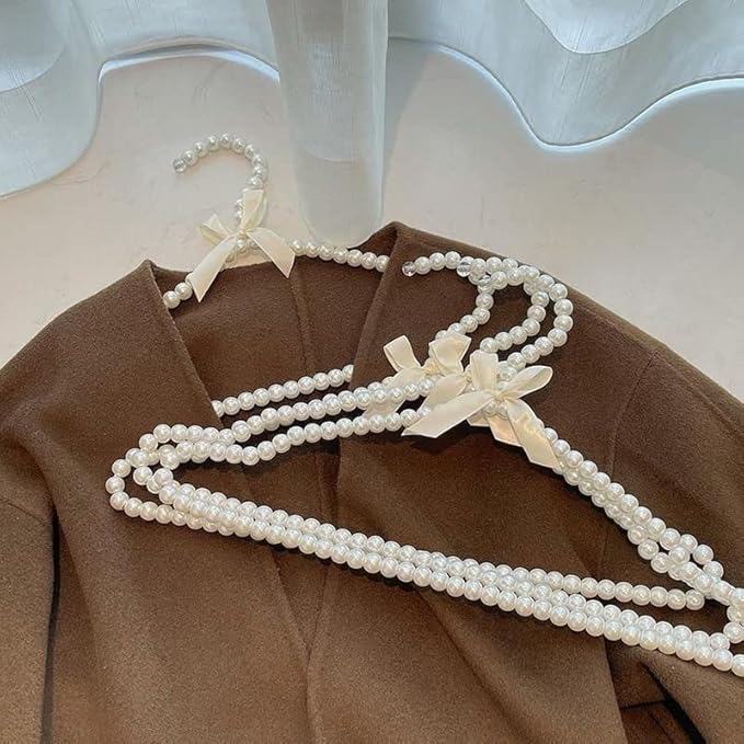 QTMY 20 Pack White Pearl Bow Clothes Hanger for Bride Wedding Dress,Shirt Bra Clothing Hangers (20 Pack)