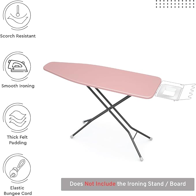 Encasa XO Ironing Board Cover and Pad 54"x18" - 4mm Felt X-Large Iron Board Cover with Padding - Heat Resistant, Stain-Safe Dye, Non Slip Elastic Bungee Cord Tightening Iron Table Cover Mauve