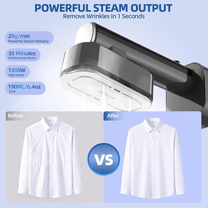 Travel Steamer for Clothes,1300W Portable Steamer＆Iron 2 In 1,15s Heat Up,LED Touch Display with 6 Modes,35Mins Runtime &190ml Lager Tank,Garment Steamer for Travel and Home 𝟏𝟏𝟎𝐕