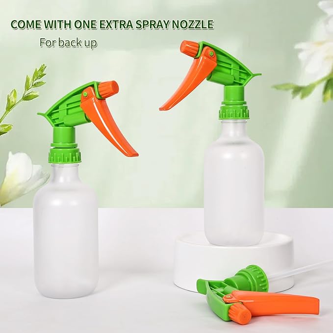 Cleaning Spray Bottles for Plants Misters Inside, 2 Pack 10 oz Squirt, Water Spray Bottle Mist Sprayer, No Leak Hair Mister Empty with Adjustable Nozzle (White Orange)