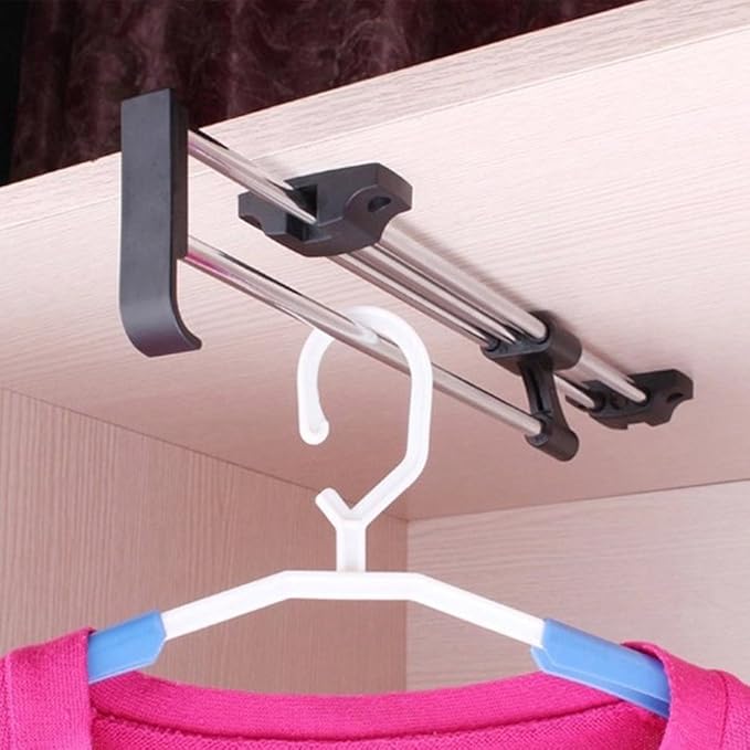 Heavy Duty Retractable Closet Pull Out Rod, Wardrobe Clothes Hanger Rail and Towel Holder, Space-Saving Pull Out Rod (Polished, 30cm / 11.8 Inches)