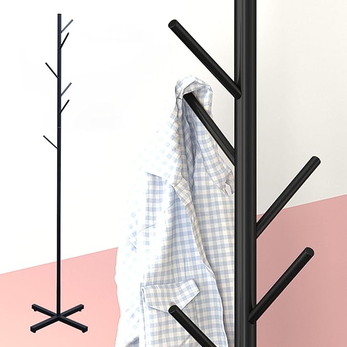 Coat Rack Standing, 67” Black Coat Rack with 7 Hooks Organizer Clothes Hanging Stand Metal Hanger Hat Rack for Bedroom Living Room Office