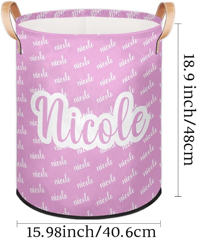 Custom Name Laundry-Hamper, Personalized Pink Kids-Clothes-Hamper Foldable with Name, Customized Storage Basket with Handles Waterproof Gift for Boys Girls Baby Women