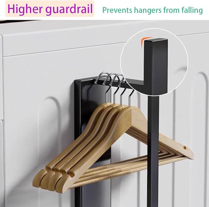 Magnetic Hanger Organizer for Laundry Room - Strong Magnetic Shelf for Washer & Dryer, Space-Saving Durable Metal Hanger Holder Stand (2 Black, Non-Slip)