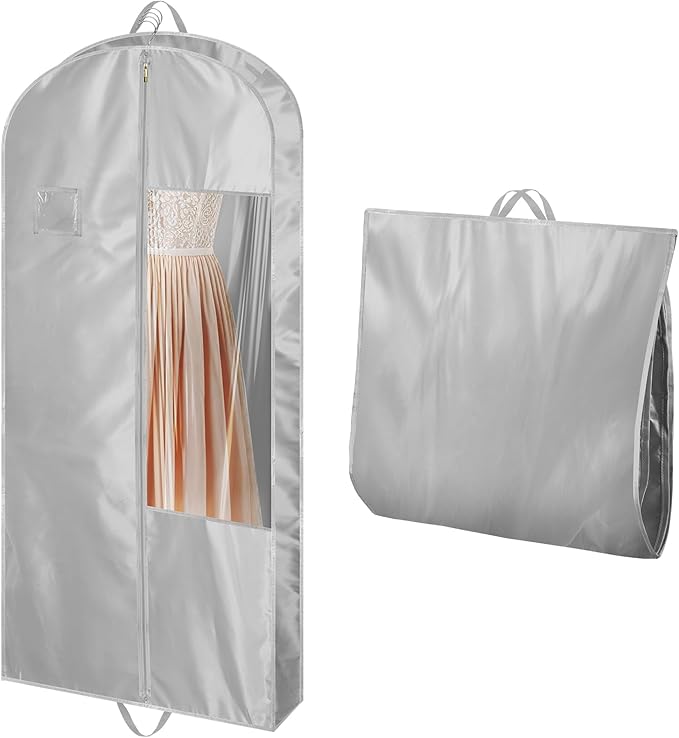 Garment Bags for Hanging Clothes and Travel with 4" Gusseted, Suit Cover for Clothes,Coats,Suit,Jackets,Dress,Shirts,Skirt. (Silvery-48"-1pcs-Satin Fabric)