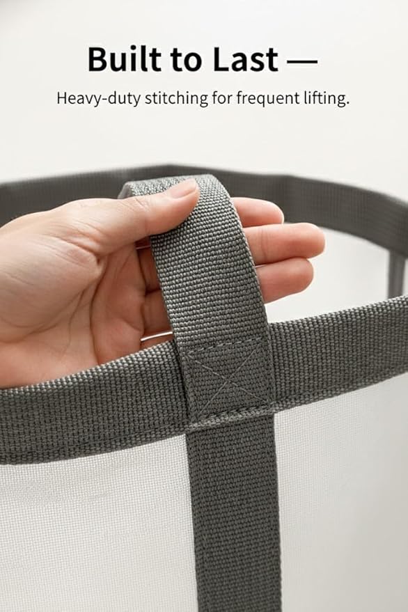 [2-Pack] Wall-Mounted Foldable Laundry Basket, 41L Collapsible Mesh Hamper (Each) with Reinforced Handles, Hanging Storage Bag for Bathroom, Dorm, Travel & Sports, Space-Saving Grey