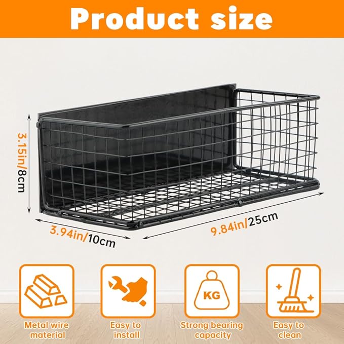 Magnetic Basket Magnetic Fridge Organizer, Magnetic Shelf for Fridge, Magnetic Spice Rack Wire Mesh Magnetic Organizer Holder Accessories(Black,Size:9.8x3.9x3inch)