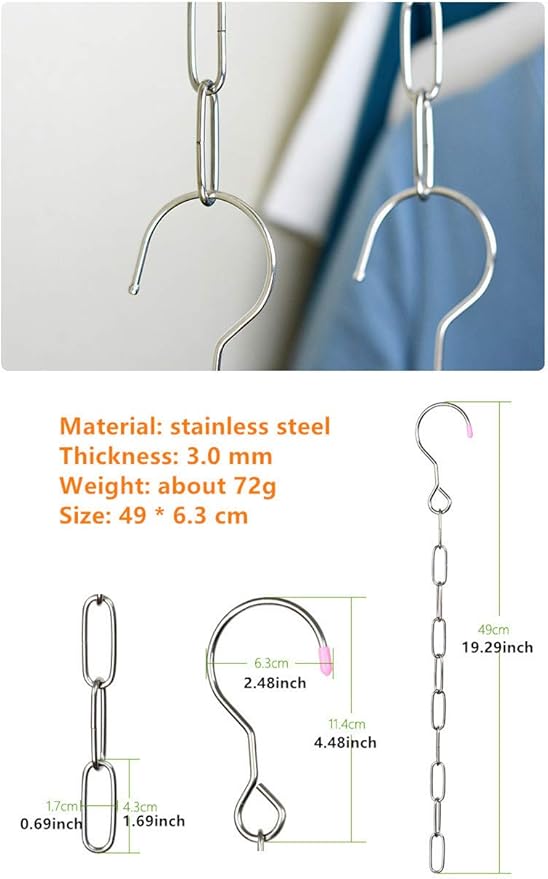 Falytemow Stainless Steel Space Saving Hanger Chains Magic Hangers Closet Space Saver Hanger Organizer Cascading Hangers Gain 80% More Space Set of 6
