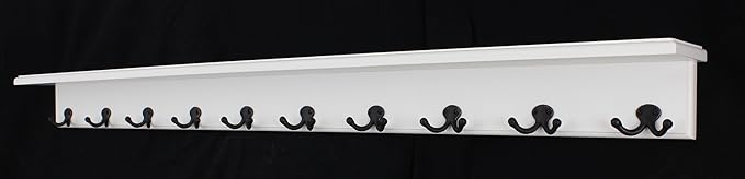 PegandRail White Shelf Coat Rack with Aged Bronze Double Style Hooks (53" with 10 Hooks)