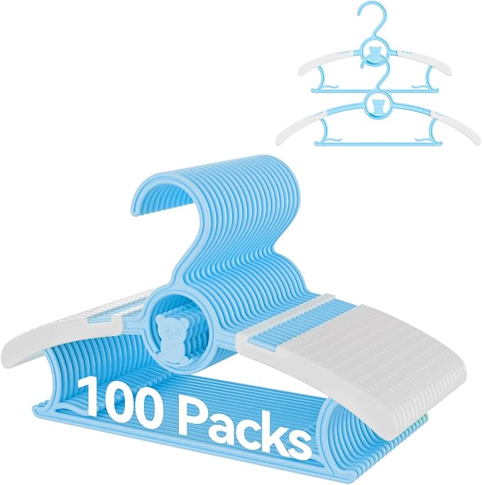 Extendable Baby Hangers, 100 Pack Non-Slip, Stackable, Blue