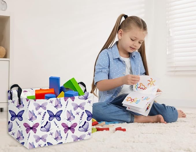 Rectangular Butterfly Baskets Girls Basket Kids Storage Bins Girls Storage Bin Organizer Box Room Decor for Home(Purple Butterfly)