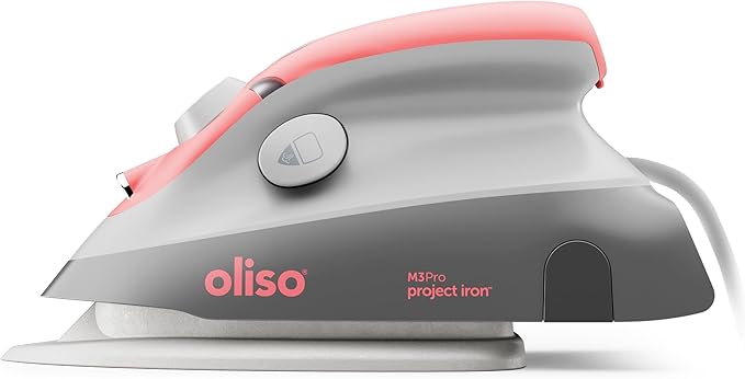 oliso M3Pro Project Steam Iron with Solemate – 1000W Ceramic Soleplate Iron and LED Light for Sewing, Quilting, Crafting, and Travel – Coral