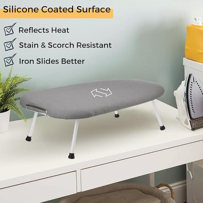 SAVUK 12 X 30 inch Smart Table Top Ironing Board Cover and Pad with Standard Size Dual Side X2, Fits Small, Mini Board, Extra Thick Padding, Elastic Cord, Heat Resistance (Double Grey)