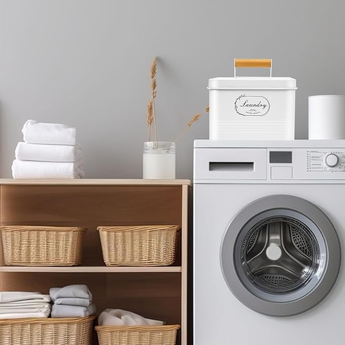 Dryer Sheet Container with Lid for Laundry Room Organization and Storage, Galvanized Metal Farmhouse Design Dryer Sheet Holder for Laundry Room Decoration, Dryer Sheet Dispenser Container