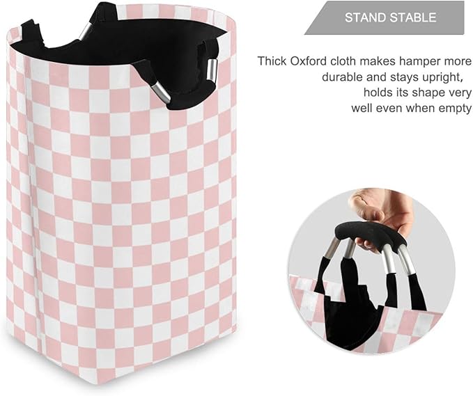 CaTaKu Pink Checkered Racing Baby Laundry Baskets Collapsible, Large Tall Clothes Hampers for Kids Laundry Room Organizer Foldable Storage Bins with Handles