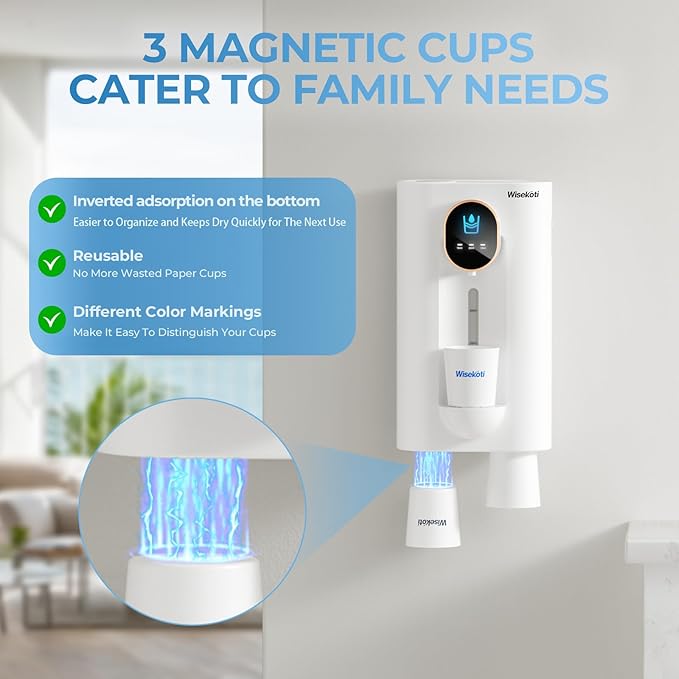 S7 Automatic Mouthwash Dispenser Touchless for Bathroom, Smart Electric Mouthwash Dispenser with 3 Magnetic Cups, Rechargeable, LED Screen Displays 3 Dispensing Amounts