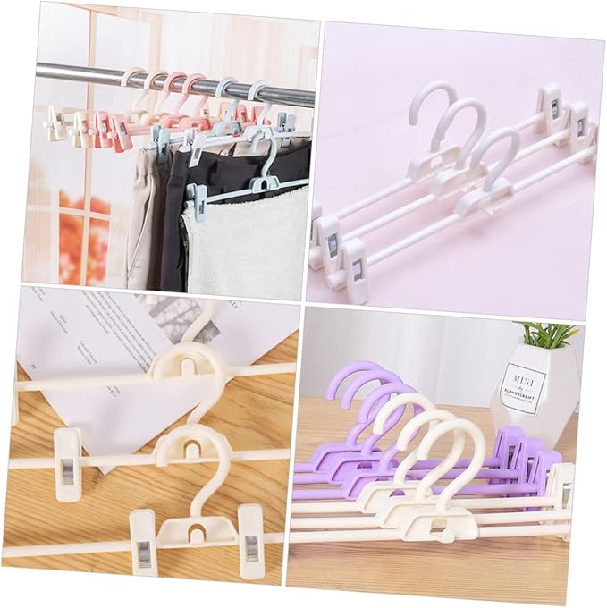 CHILDWEET 5pcs Adjustable Plastic Pants Clip Drying Rack Space Saving Clothes Hanger for Pants Trousers and Skirts Versatile and Organizer