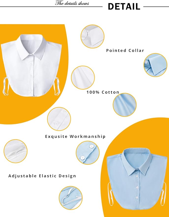 Kalkehay Detachable Dickey Collar Blouse for Women, Fake Half Shirts Faux False Collar for Girls Favors