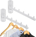 Sumnacon Clothes Rack, 2 Pcs Stainless Steel Clothes Hanger, Wall Mounted Clothes Hanging Organizer, Drying Rack with Swing Arm, Space Saving Hangers for Bathroom Laundry Room Closet, White