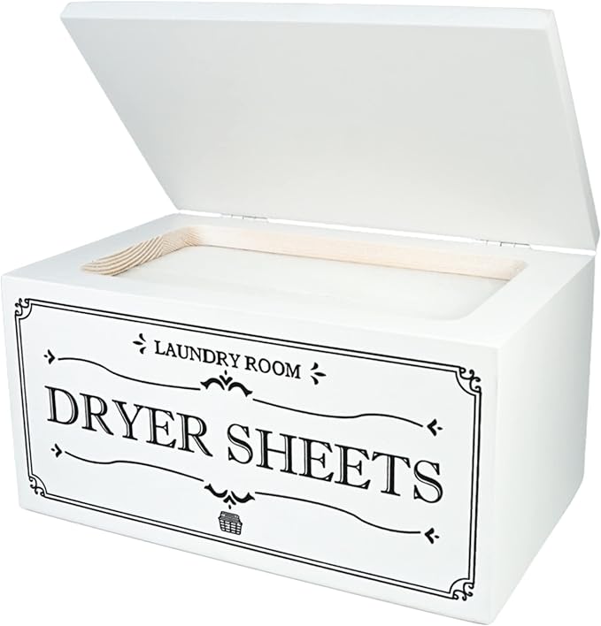Farmhouse Dryer Sheet Dispenser/Holder Box with hinged Lid - Rustic Farmhouse Laundry Room Organizer - Fabric Softener Dispenser - Storage Container