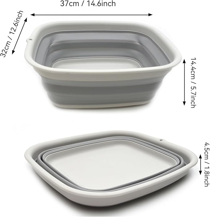 SAMMART 9.45L (2.5 Gallon) Collapsible Tub - Foldable Dish Tub - Portable Washing Basin - Space Saving Plastic Washtub (Grey, M)