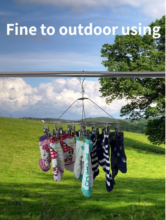 Quick Release Round Stainless Steel Laundry Drying Rack with 20 Clips,Swivel Hook Wind-Proof Clothes Hanger Rack for Sock, Bras, Underwear, Laundry Accessories