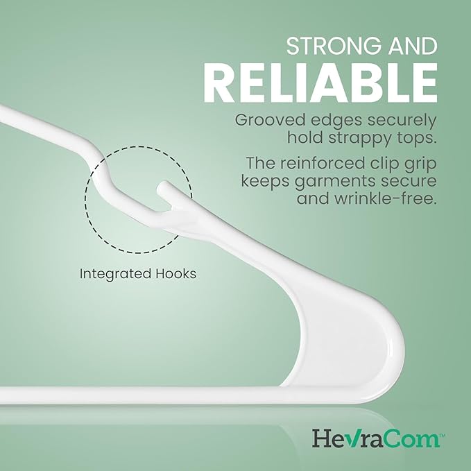 HevraCom Clothes Hangers Strong Heavy Duty Non Slip Hangers 50 Pack - Space Saving Coat and Pants Hangers, Skirt Hanger and Pant Hanger for Closet Organization and Storage, Hangers Plastic 50 Pack