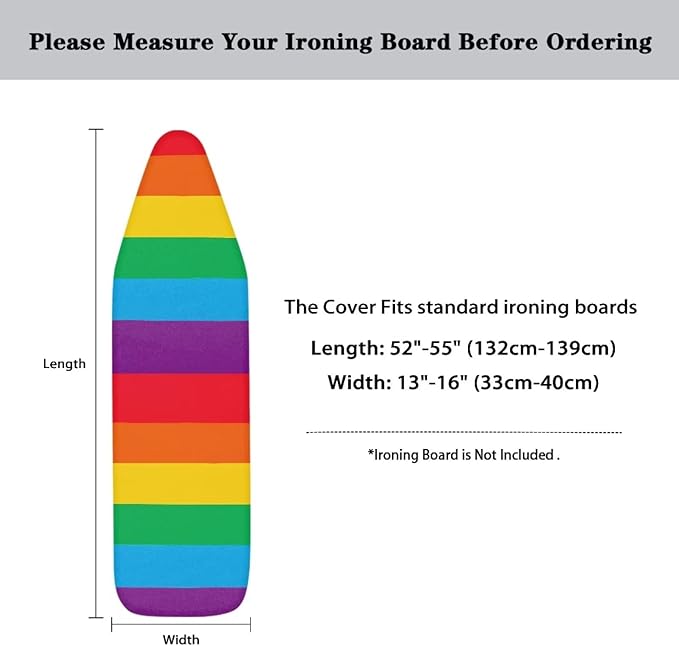 Rainbow Stripes Fabric Cover for Extra Wide 15 x 54 Ironing Boards, Non Stick Scorch and Stain Resistant Standard Size Ironing Board Cover, Home Ironing Decor