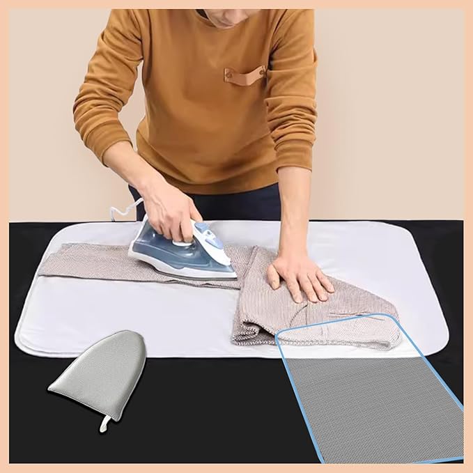 WAYUTO Over Door Ironing Mat with Hook Garment Steamer Ironing Glove Ironing Scorch Mesh Ironing Press Pad Travel Ironing Mat for Garment Steamer 19 x 33 inches