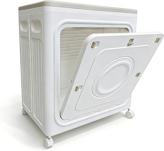 BorealBear Large Wheeled Storage Box, 35 GAL Collapsible Bin with Locking Lid & Easy-Snap Doors. Heavy-Duty Organizer for Laundry, Toys, Clothes – Perfect for Bedroom, Garage, Garden & Outdoor (White)