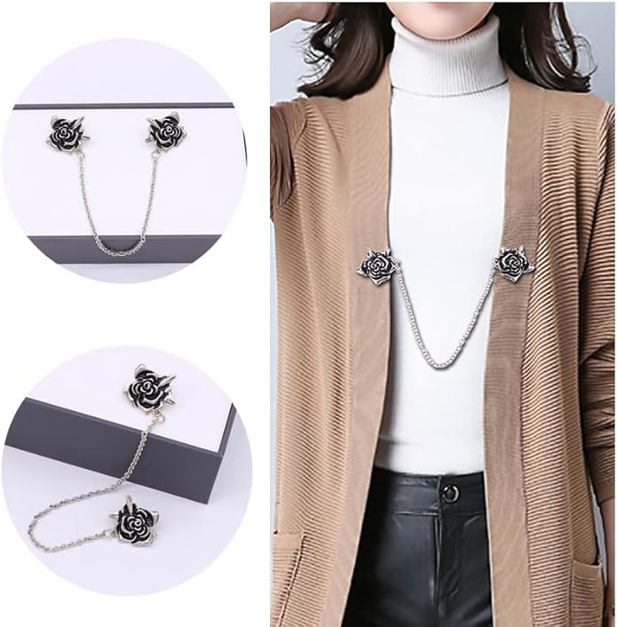 Vintage Sweater Clips Shawl Dresses Shirt Clips Retro Cardigan Collar Chain Clips Brooch Pins for Women