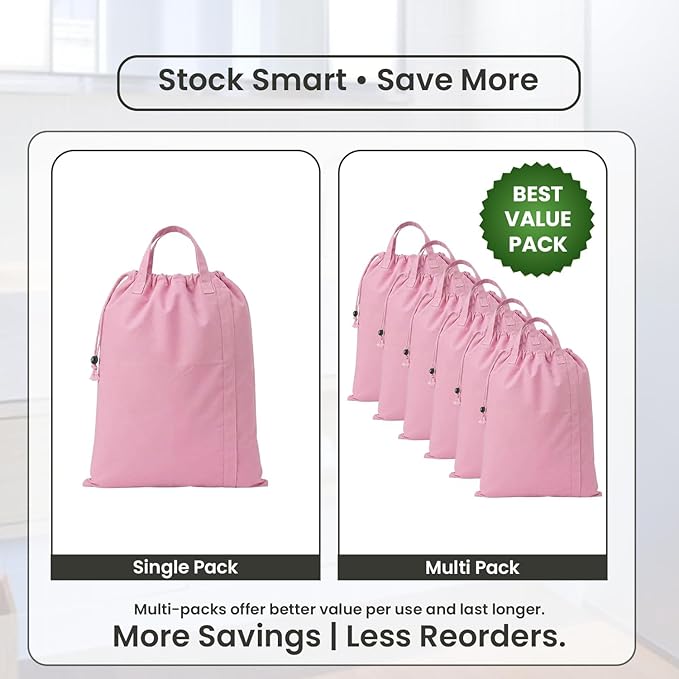 LFH Home Large Premium Cotton Canvas Laundry Bag with Drawstring and Handles Heavy Duty, Multi-Use, Washable for Home, Travel, College or Storage 20x30 (Pack of 4)-Pink