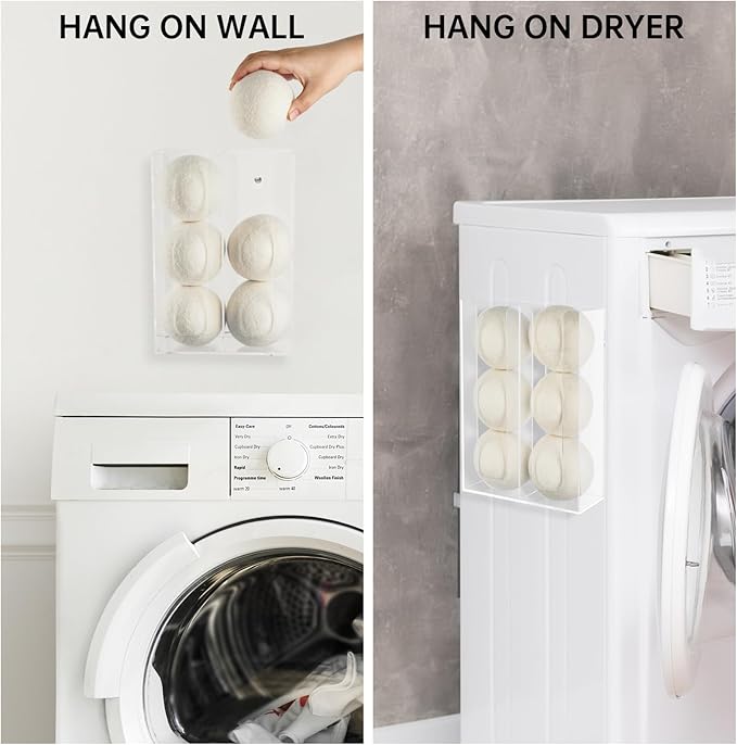NiHome Clear Acrylic Magnetic Dryer Ball Holder for Laundry Room Organizer and Storage,Wall Mount Dryer Balls Container Dryer Ball Dispenser (No Balls), Space Saving & Versatile for Paper Cups & Decor