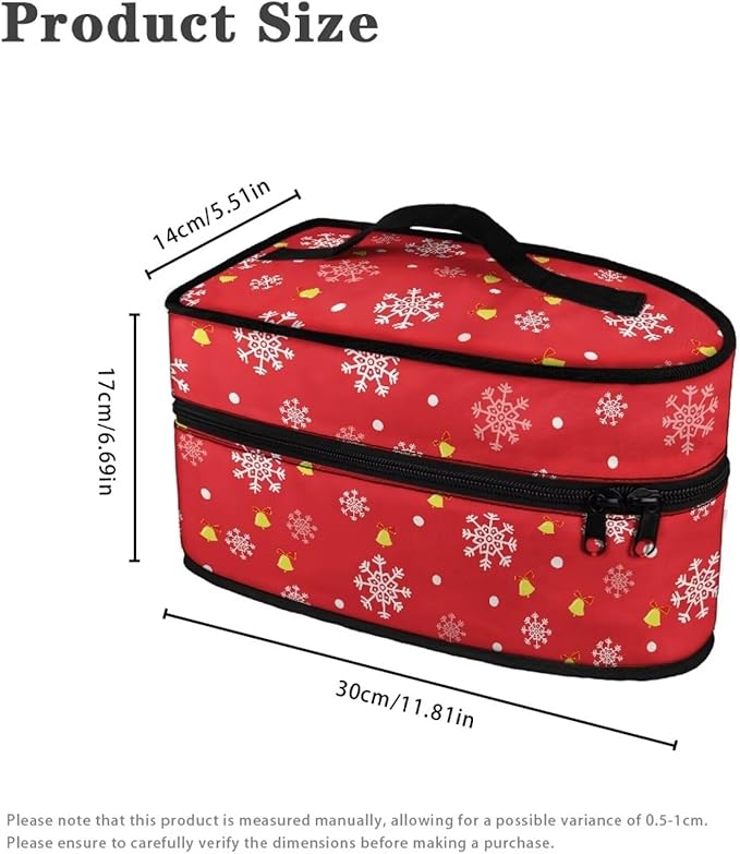 Christmas Snow Bell Iron Storage Case with Zipper Handle Fits Outing Colorful Easy to Clean Iron Case Storage Universal for Most Iron