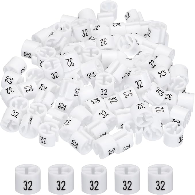 MECCANIXITY Clothes Hanger Marker Colored Hanger Sizer Garment Markers Tag (Number 32, White) for Garment Clothing Color Coding, Pack of 100 Pcs