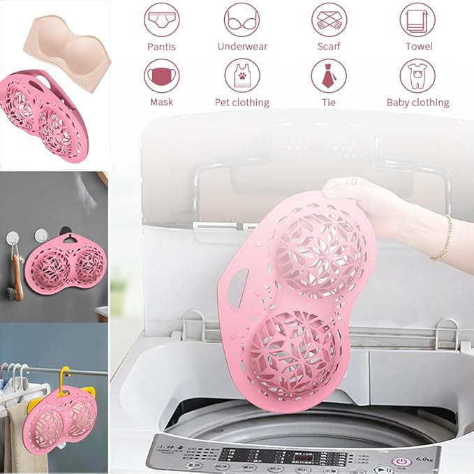 Bra Washing Bag Silicone Mesh Underwear Laundry Bags,Pink Reusable Silicone Bra Wash Bag Fits A-C Cup Bras,Anti Deformation Lingerie Bag for Washer/Dryer Machines