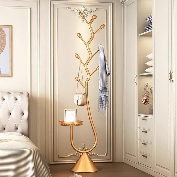 Coat Rack with Metal Base,Tree-Shaped Coat Rack for Bedroom, Entryway, Hallway(Gold)