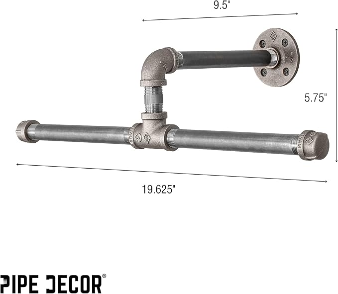 PIPE DECOR Black Steel Wall-Mounted Tee-Style Clothing Rack Kit, DIY Industrial Pipe Coat Rack