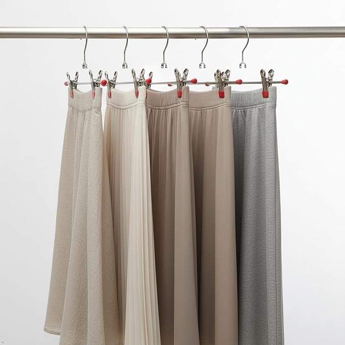 Mawa by Reston Lloyd Non-Slip Space-Saving Clothes Hanger for Pants & Skirts with Two Clips, Style K/40D, Set of 10, 15 3/4"L, Red