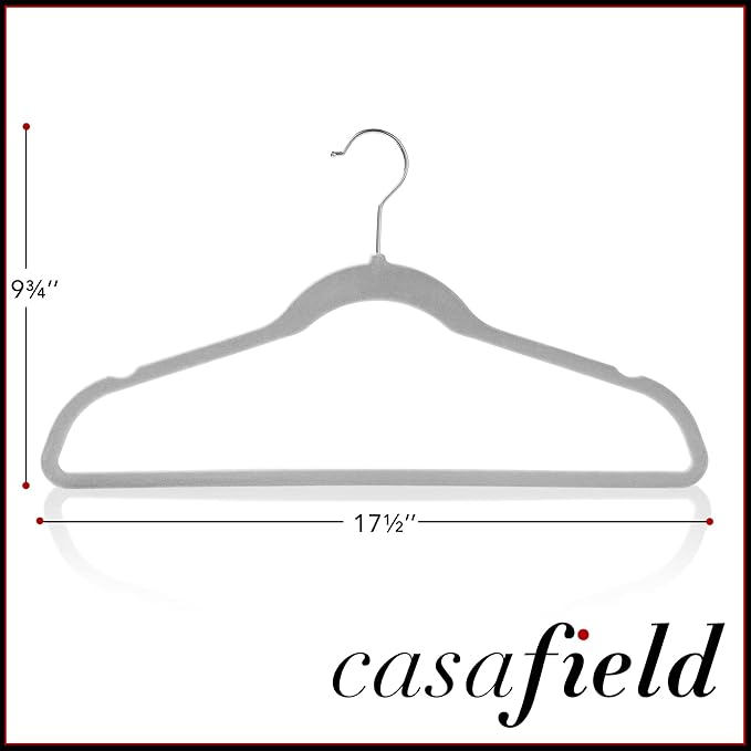 Casafield 50 Gray Velvet Suit Hangers - Space-Saving Non-Slip Clothes Hanger