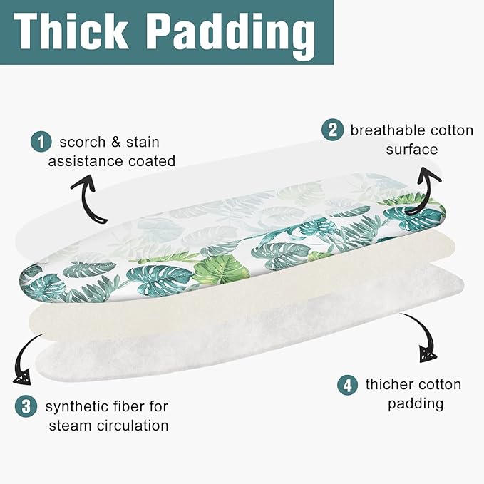 Ironing Board Cover and Pad 15" x 54", 4 Layers Extra Thick Iron Board Cover, Standard Size Ironing Board Cover Scorch Resistant Elastic Edge and Loop Fastener Strap