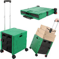 Foldable Shopping Utility Cart Portable Rolling Crate Handcart with 360°Rotate Wheel,Hidden Lid,Telescoping Handle Collapsible for Travel Shopping Moving Storage Office Use(DarkGreen)