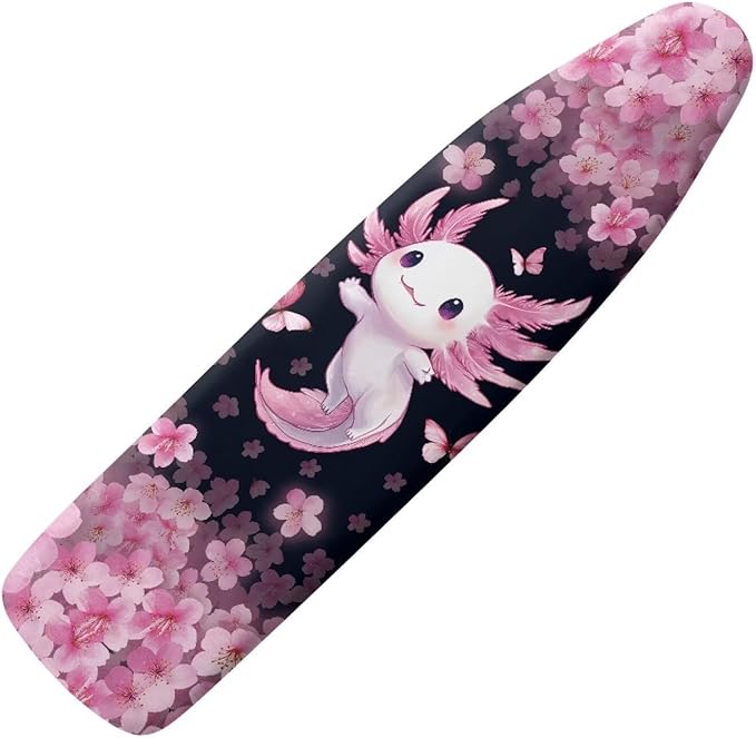 SEANATIVE Axolotl Cherry Blossom Ironing Board Cover and Pad 15x54 Inches, Aesthetic Iron Board Covers Washable Cloth Cover for Most Standard Size Board