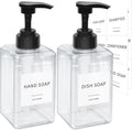 Clear Soap Dispenser with Waterproof Labels, Thickened Plastic Hand Soap Dispenser for Bathroom, Kitchen Dish Washing Liquid Bottles, Shampoo and Conditioner Bottles with Funnel (15oz 2Pack Clear)